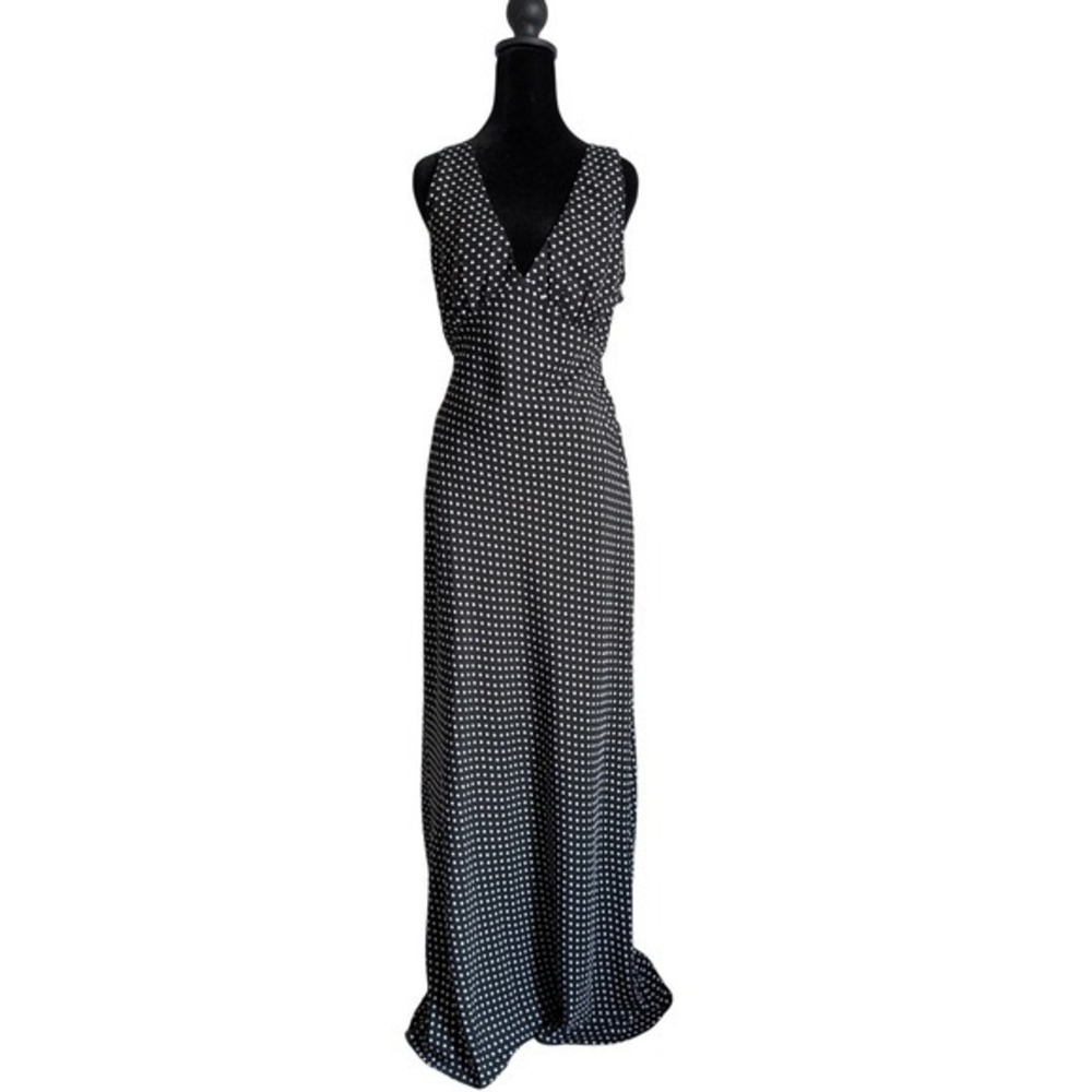 Princess Polly 90s Cocktail Feminine Classic Polka Dot Plunge Neck Maxi Dress